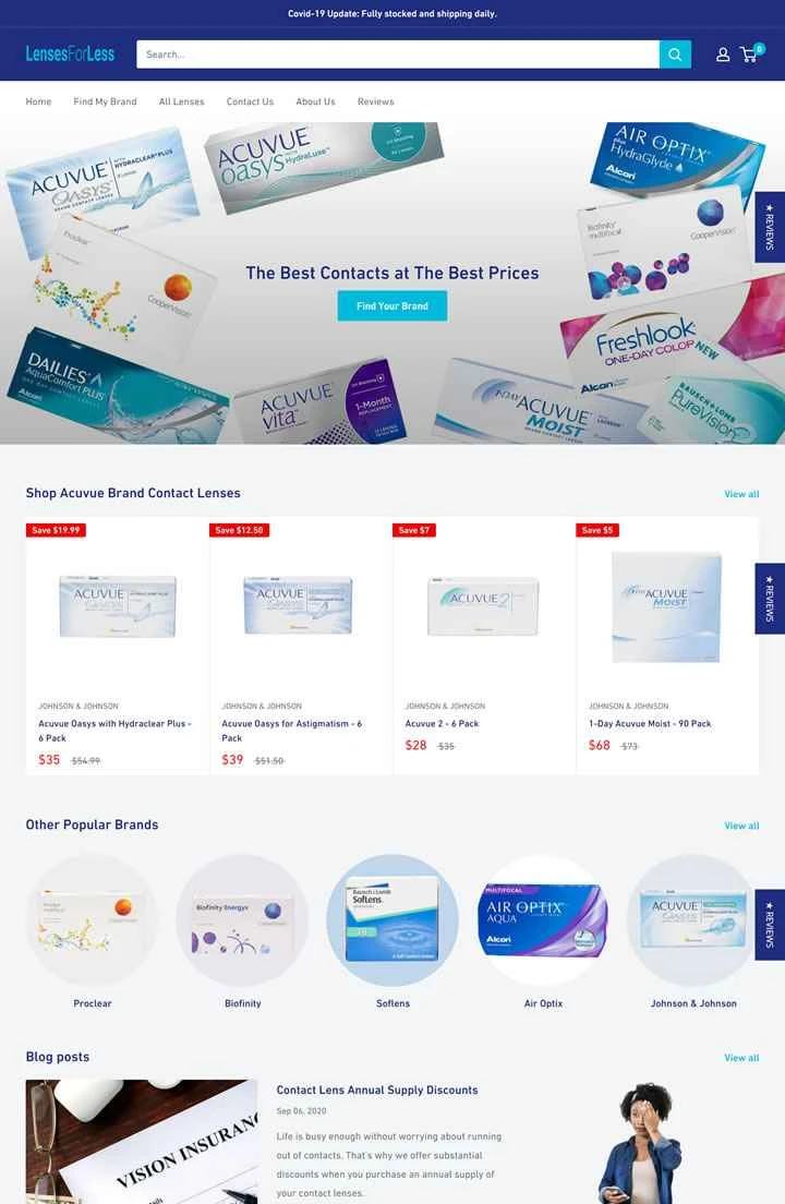 コンタクトレンズを購入できる米国のウェブサイト：Lenses For Less