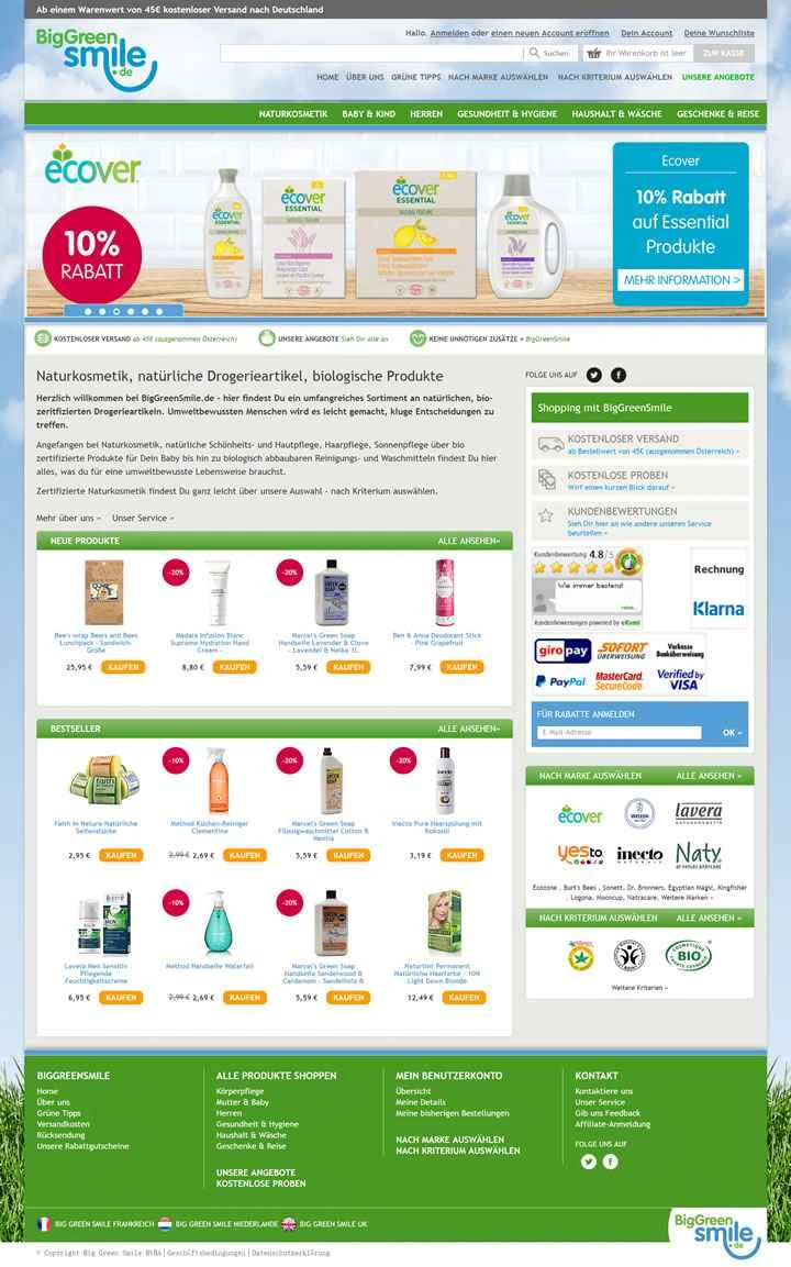 Big Green Smile ドイツのオンラインストア: さまざまな天然製品を提供しています。