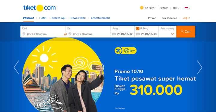 Tiket.com は、インドネシアの総合オンライン予約サイト (航空券、ホテル、列車、レンタカー、エンターテイメント) です。