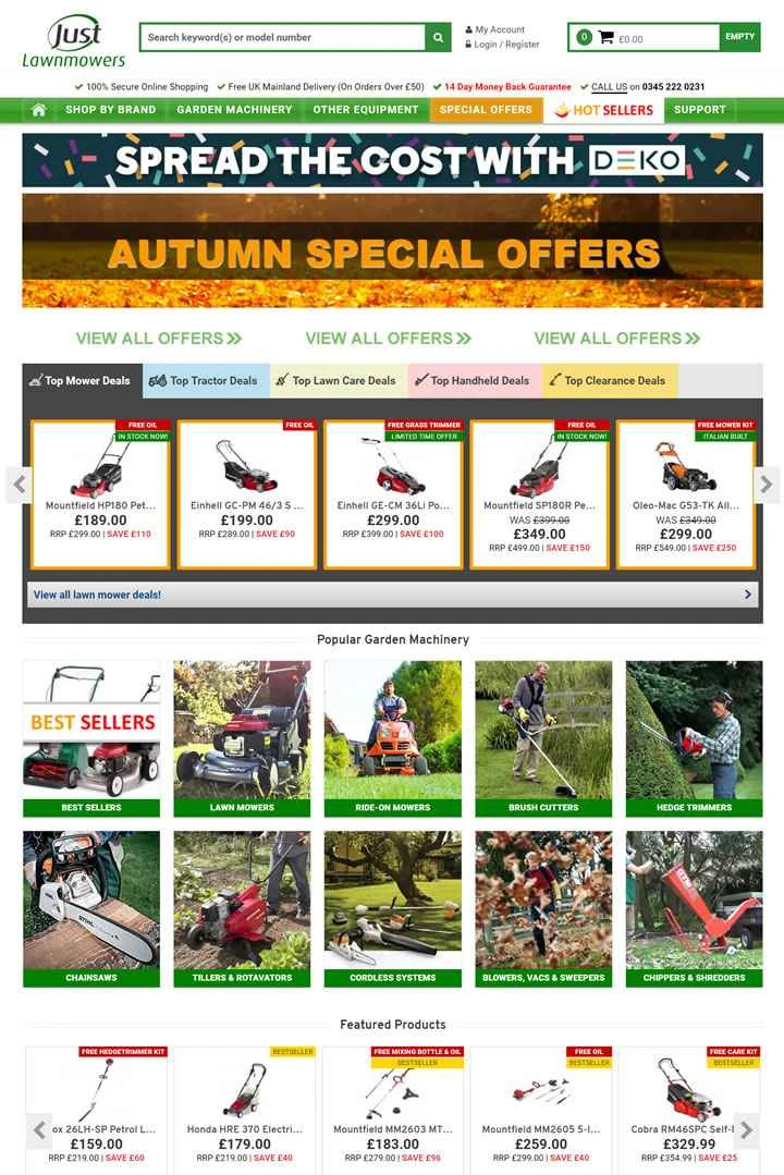 Just Lawnmowers は、英国最大のオンライン芝刈り機小売業者です。