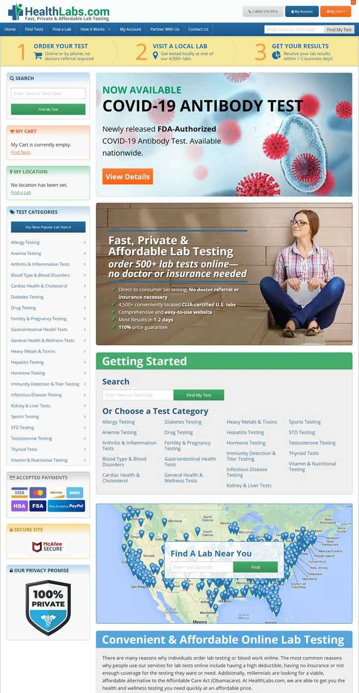 オンラインラボ検査：HealthLabs.com