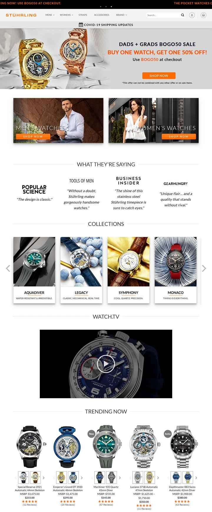 Stührling 公式ウェブサイト: 男性と女性向けの高品質なファッション ウォッチの大手小売業者。