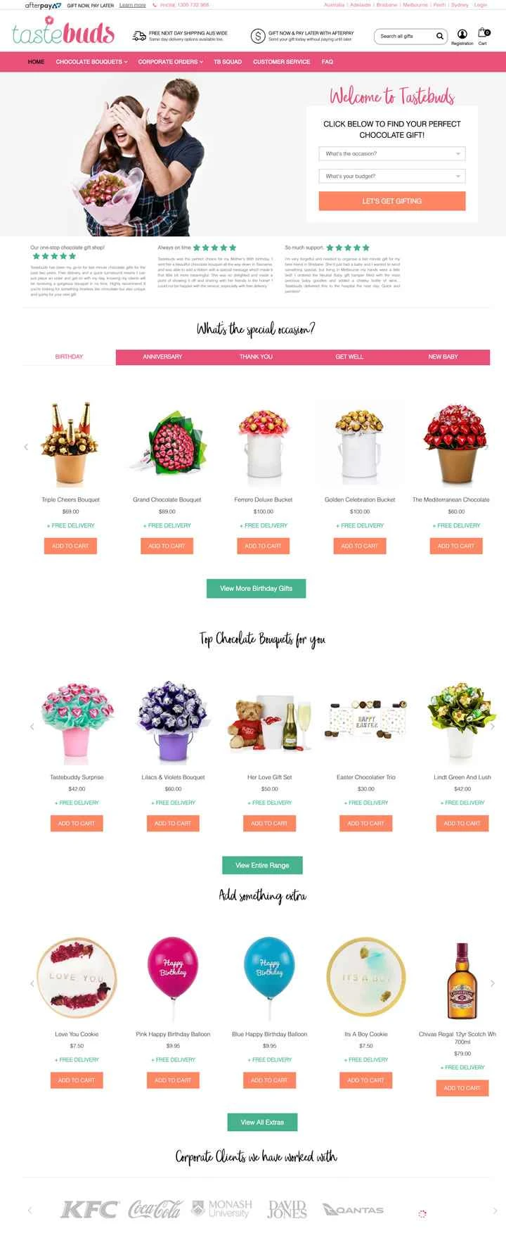 Tastebuds は、チョコレートのブーケやギフトを専門とするオーストラリアのウェブサイトです。