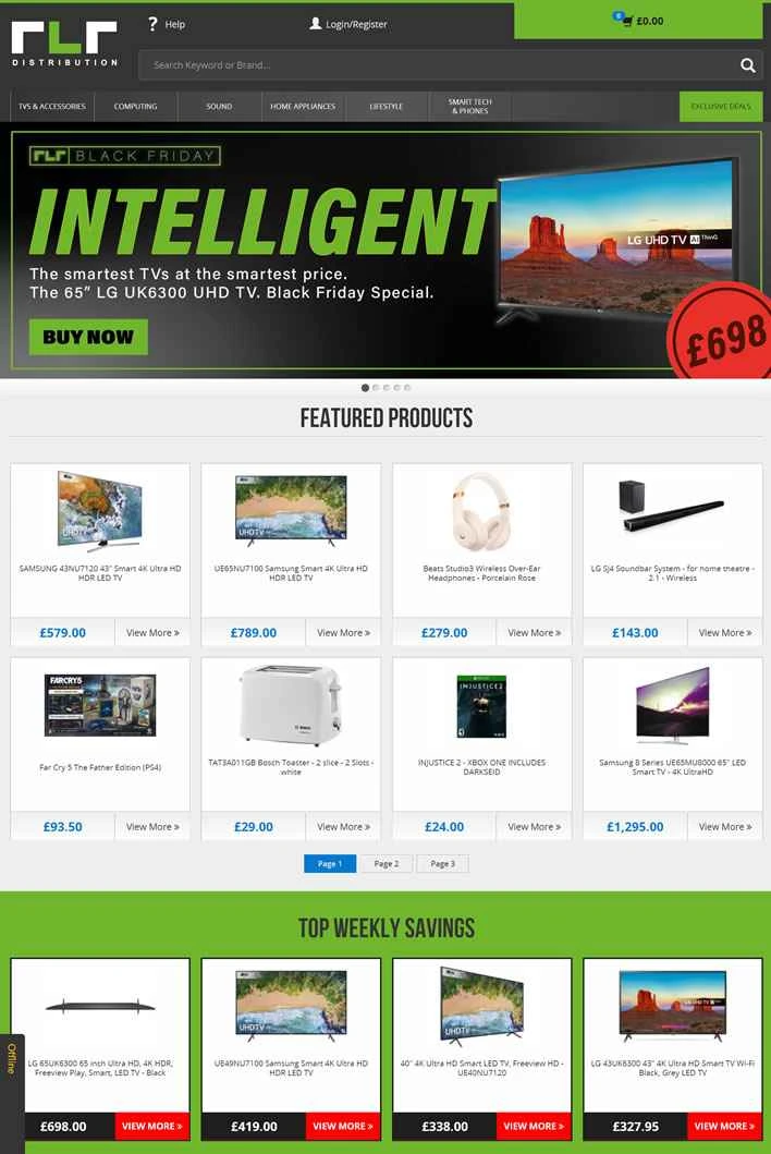 英国のテレビと家電製品のショッピングウェブサイト: rlrdistribution.co.uk