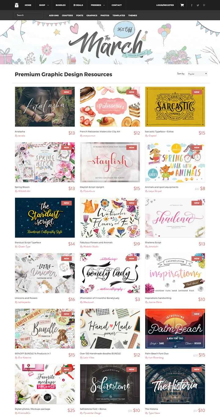 国際的なグラフィックデザインリソースウェブサイト：The Hungry JPEG