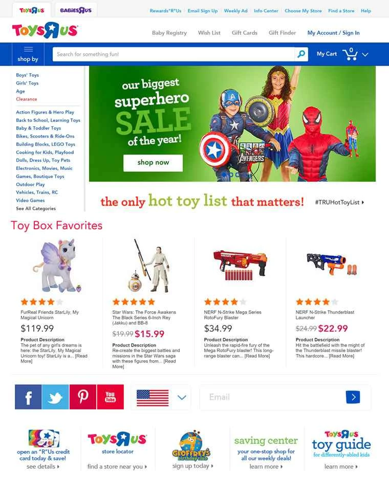 トイザらス米国ウェブサイト: Toys "R" Us
