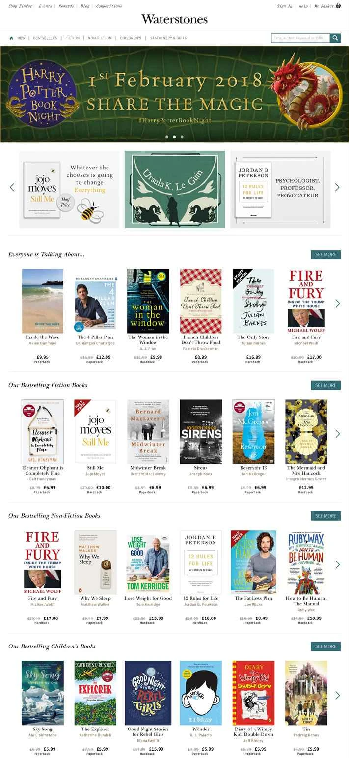 英国を代表する繁華街の書籍専門店、ウォーターストーンズ。
