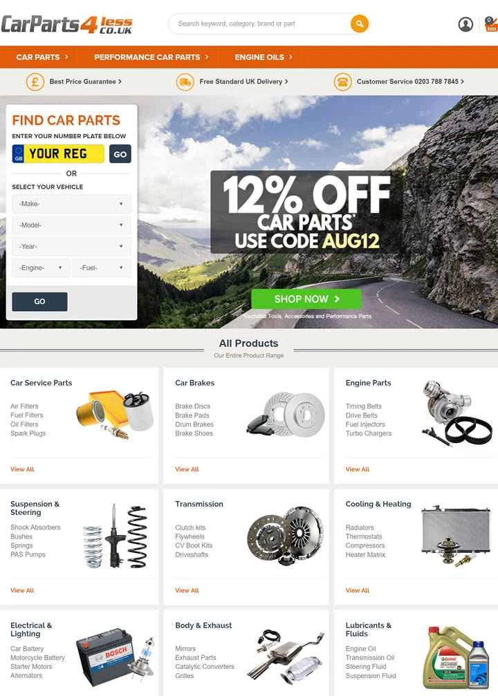 英国のオンライン自動車・バン部品店：Car Parts 4 Less