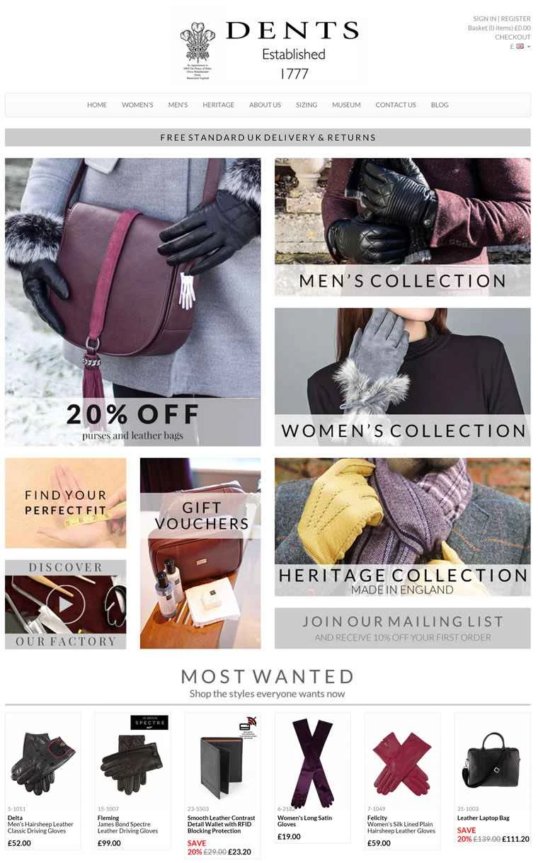 英国の有名な革手袋ブランド、デンツ