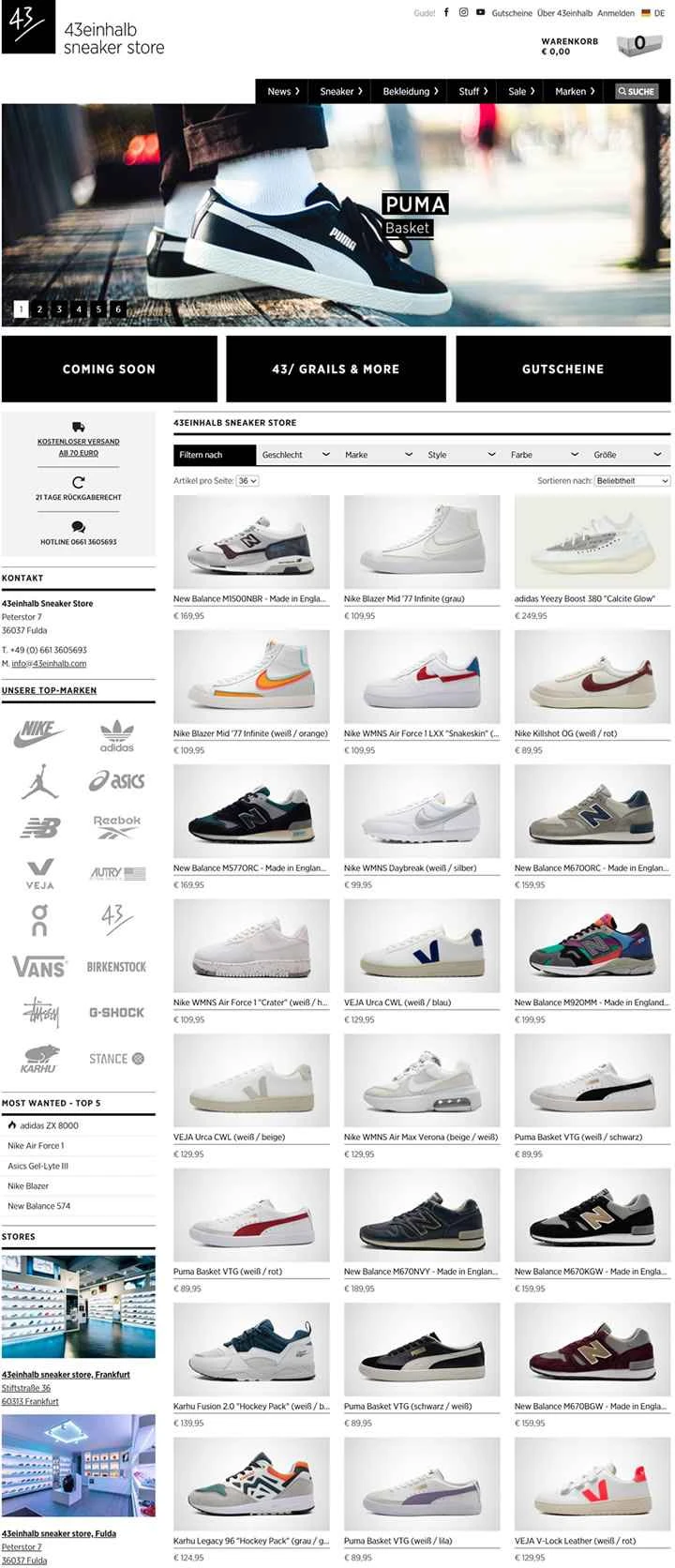 ドイツのフルダ スポーツ シューズ ストア: 43einhalb