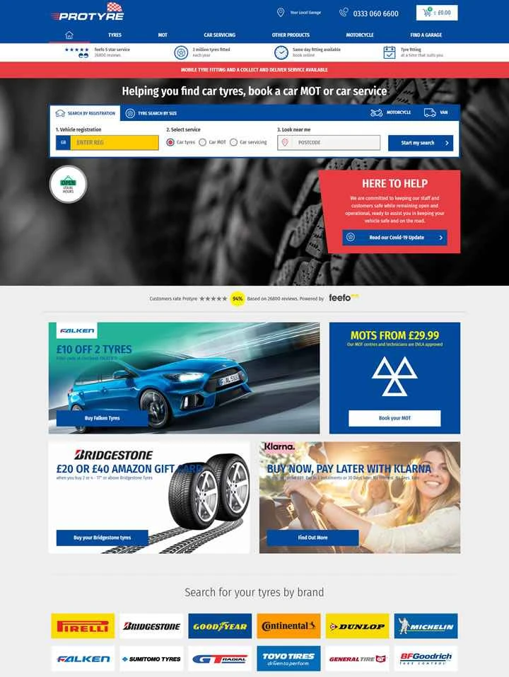 Protyre は、タイヤの購入、車の注文、車の修理や組み立てを行う英国を拠点とするオンライン ウェブサイトです。