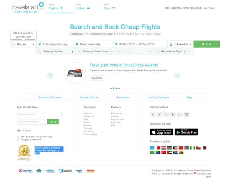 南アフリカの大手オンライン旅行代理店、トラベルスタート・サウスアフリカ