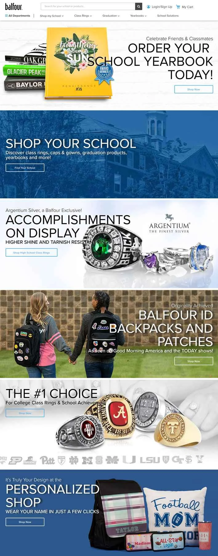 アメリカのクラスリング、帽子、ドレス、卒業記念品、イヤーブック：バルフォア