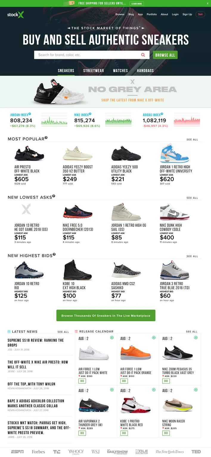 StockX は、スニーカー、ストリートウェア、時計、ハンドバッグのリアルタイム マーケットプレイスです。