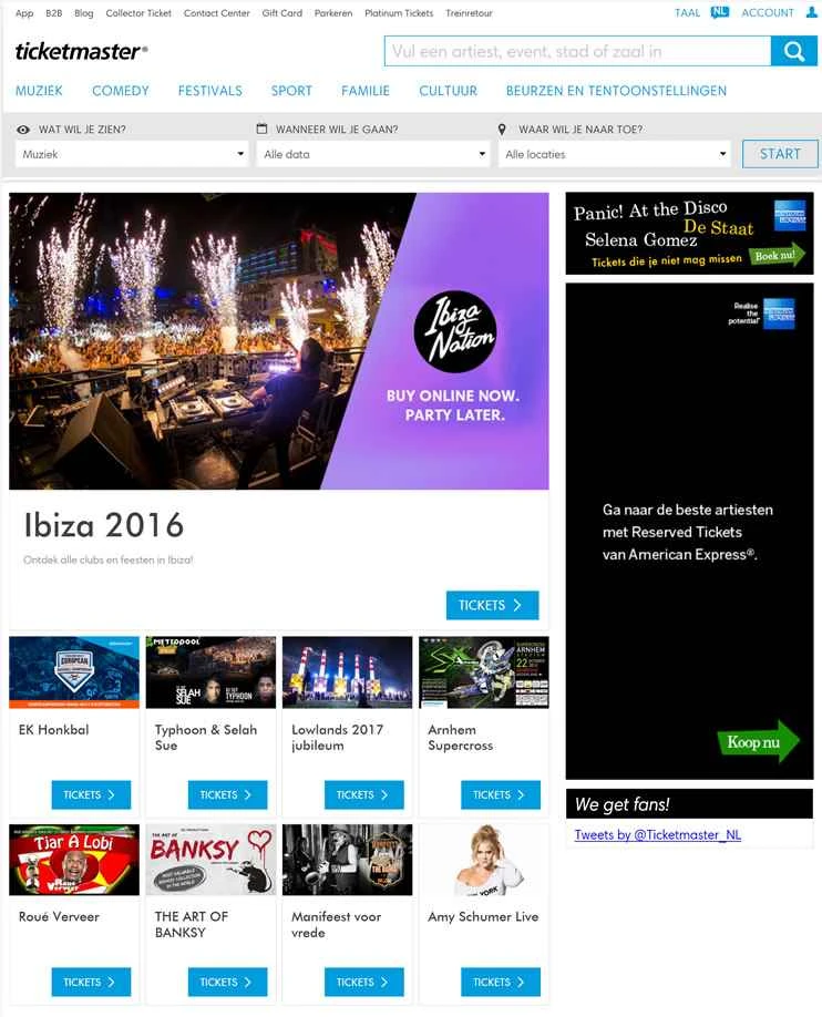 Ticketmaster Netherlands（オランダのチケット販売ウェブサイト）