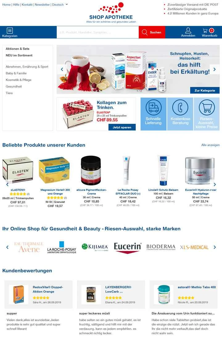 Apotheke Switzerlandでオンラインヘルス＆ビューティーストアをご利用ください