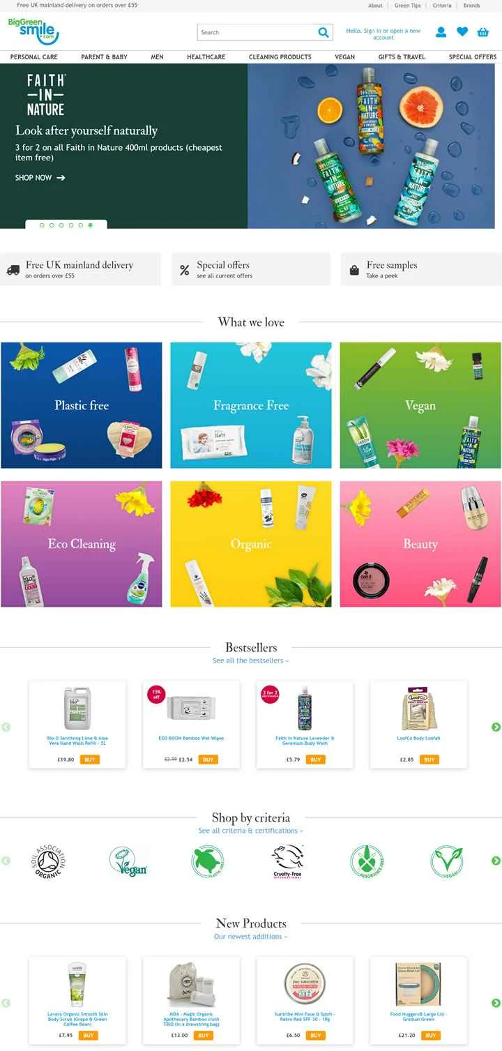 Big Green Smile は、英国最大の自然食品およびオーガニック製品のオンライン小売業者の 1 つです。
