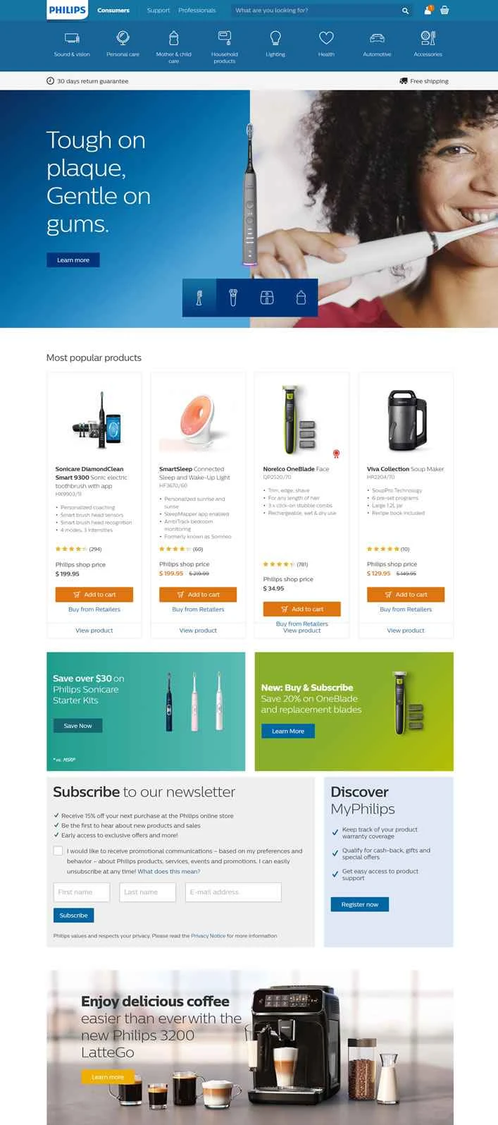 Philips USのウェブサイト: Philips USA