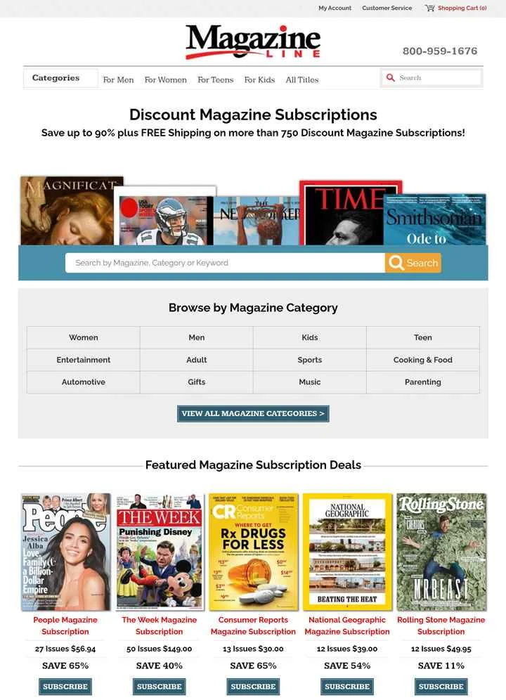 アメリカの割引雑誌購読サイト：MagazineLine