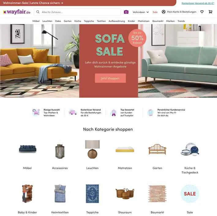 Wayfair.de は、家具、照明、家庭用品を専門とするドイツのオンライン ストアです。