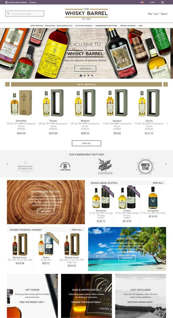 スコットランドのウイスキーのオンラインショップ、The Whisky Barrel。