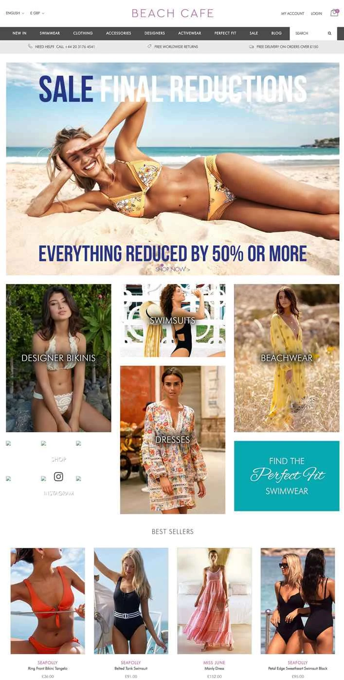 Beach Cafe は、水着、ビーチウェア、ビキニを扱う英国デザイナーのオンライン ブティックです。