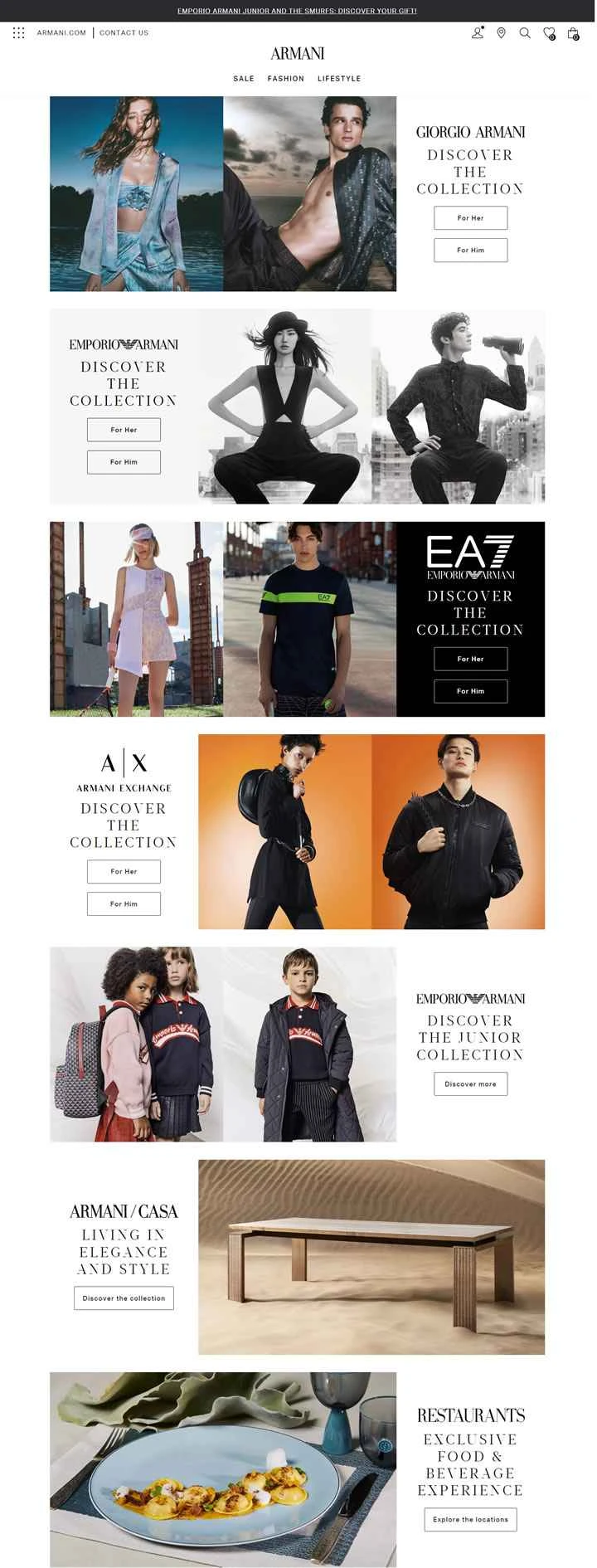 アルマーニの米国公式ウェブサイト：Armani.com