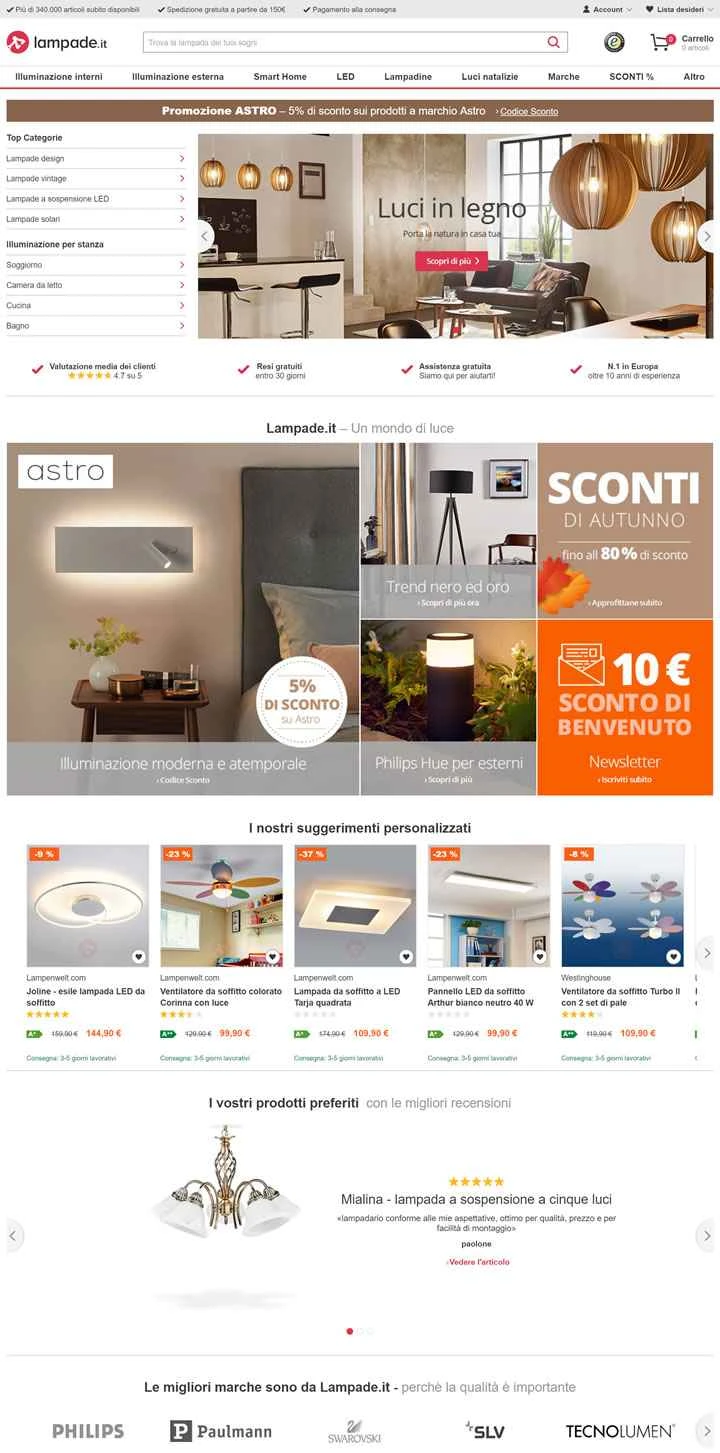 イタリアの照明ウェブサイト：Lampade.it
