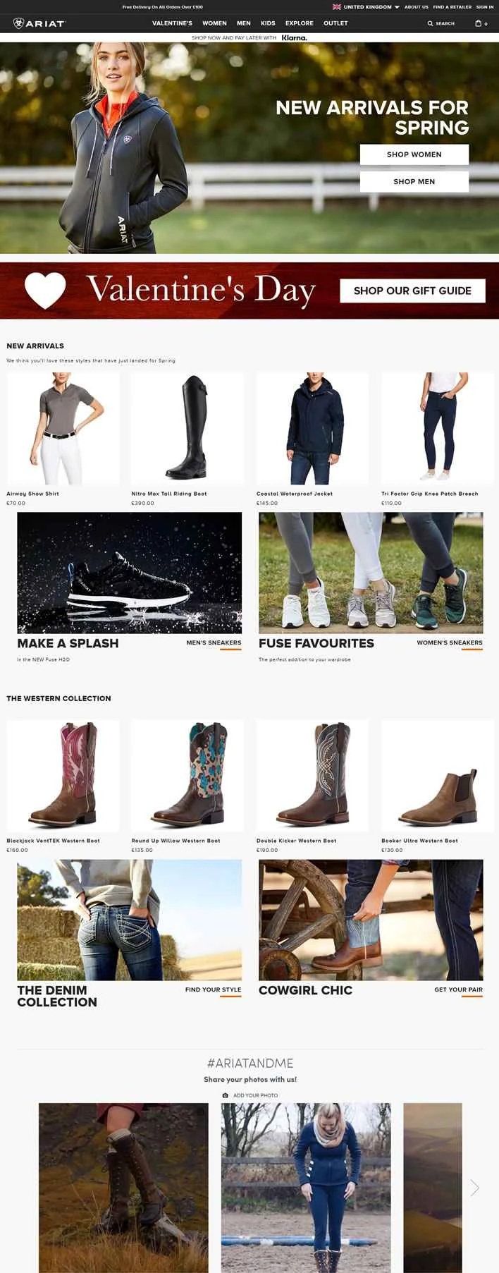 Ariat UK の Web サイト: 世界トップクラスの馬術選手向けに最高級の靴とアパレルを製造しています。