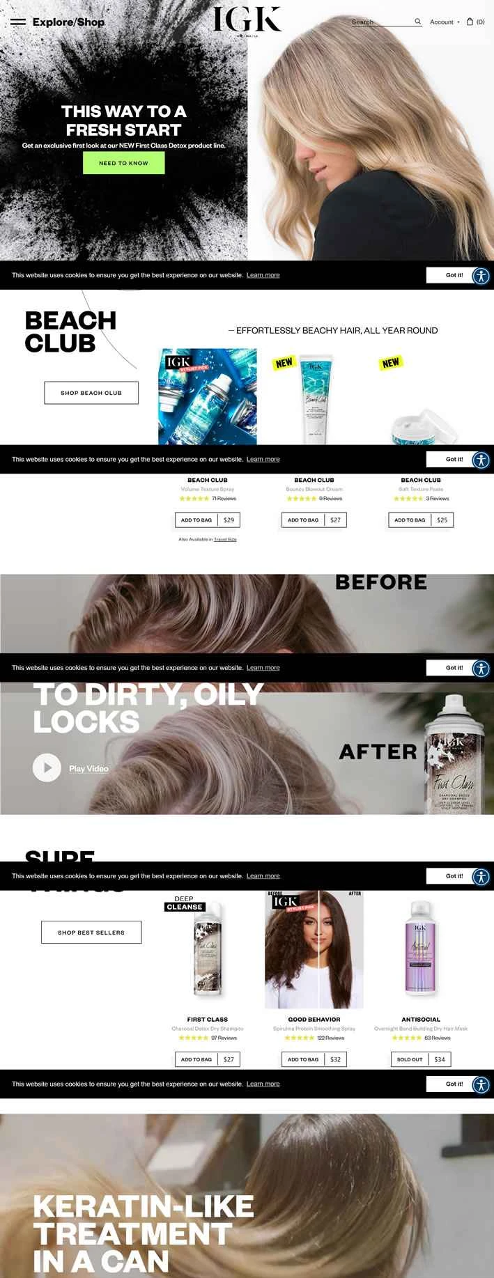 IGKヘア公式サイト：ヘアスプレー、シャンプー、コンディショナーなど