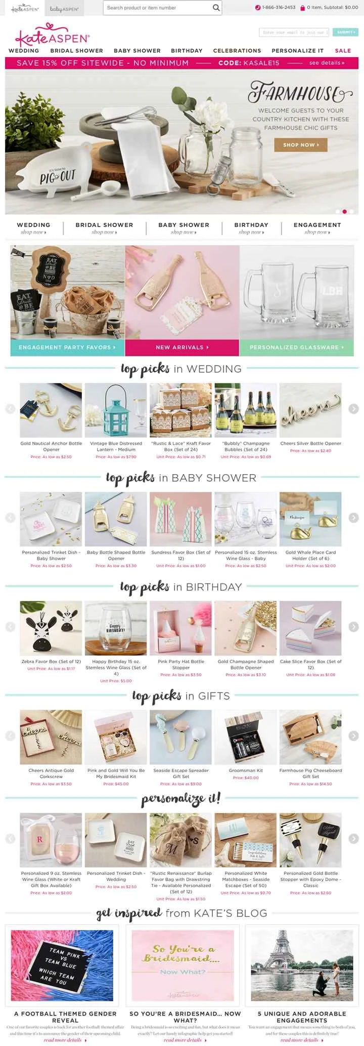 Kate Aspen は、米国を拠点とする結婚式やパーティーのギフト (ブライダル シャワー、ベビー シャワー) を扱うウェブサイトです。