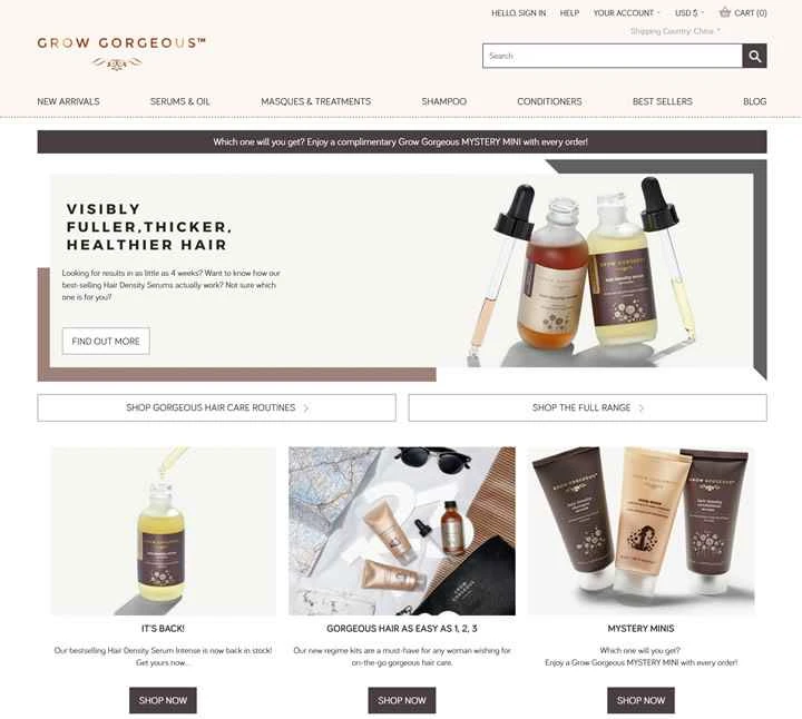 Grow Gorgeous 米国のウェブサイト: わずか 8 日間で毛包が目覚め、豊かに新しい髪の成長を体験してください。