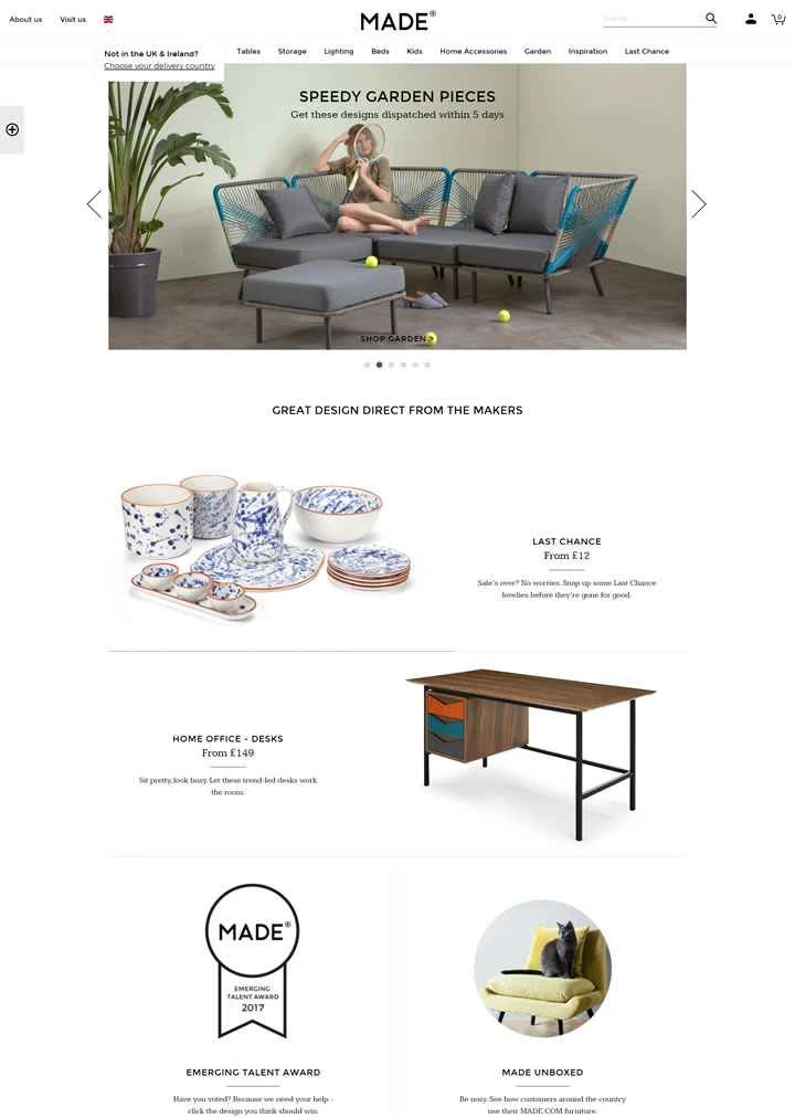 ロンドンのデザイナー家具とホームファニシングのオンライン販売：MADE