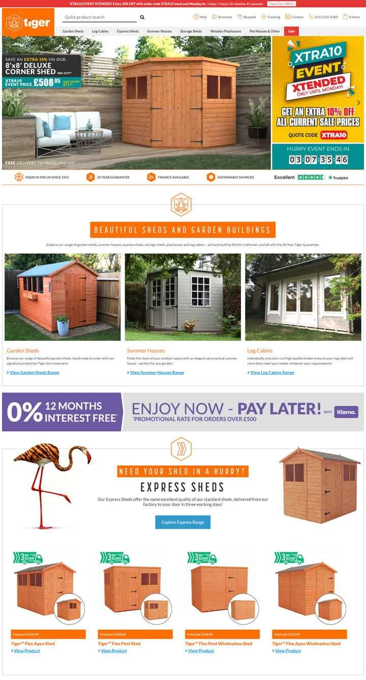 特注のログキャビンを扱う英国の有名なウェブサイト、Tiger Sheds。