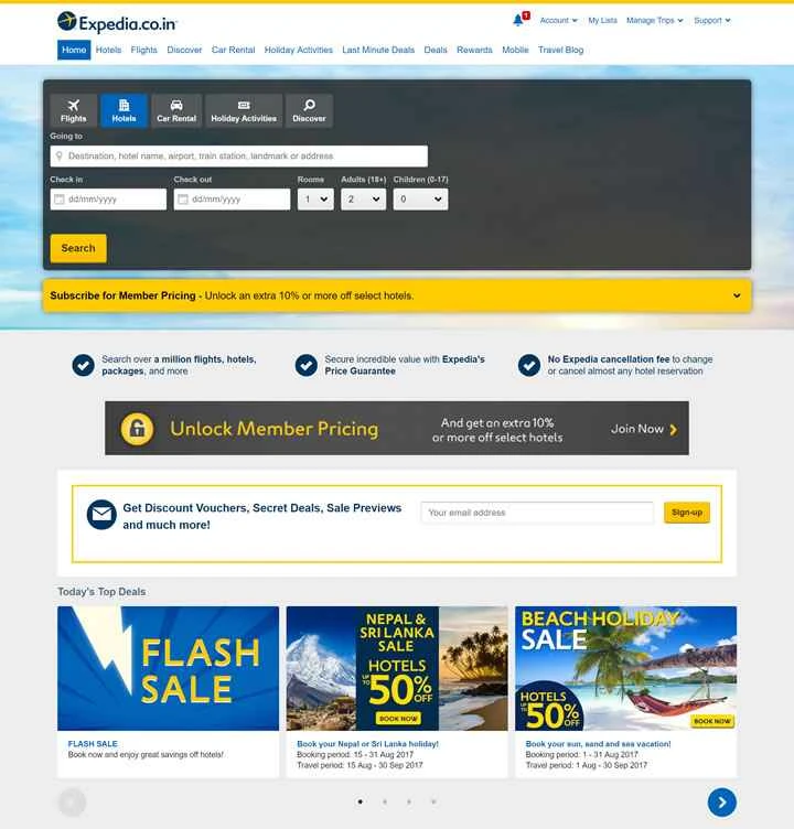 Expedia India: ワンストップオンライン旅行ウェブサイト