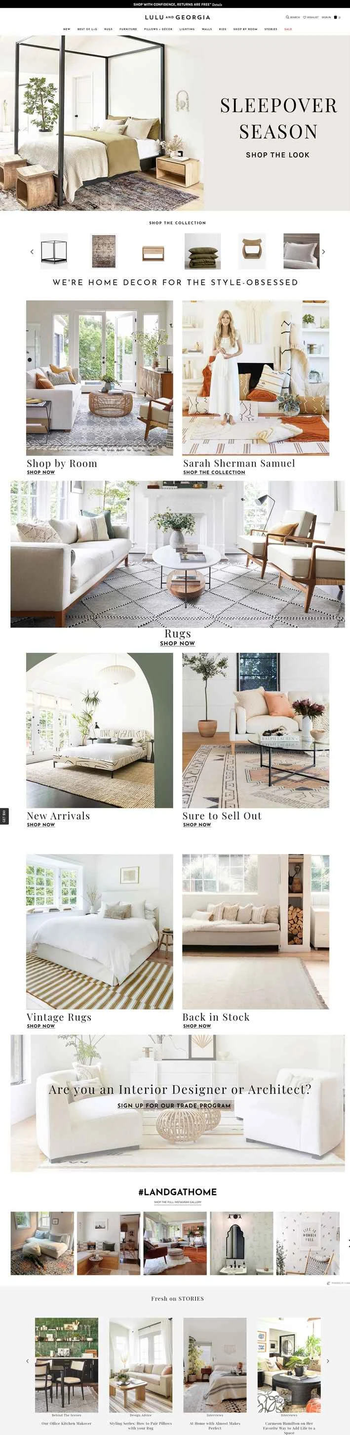 アメリカのオンラインホームデコレーションストア：Lulu & Georgia