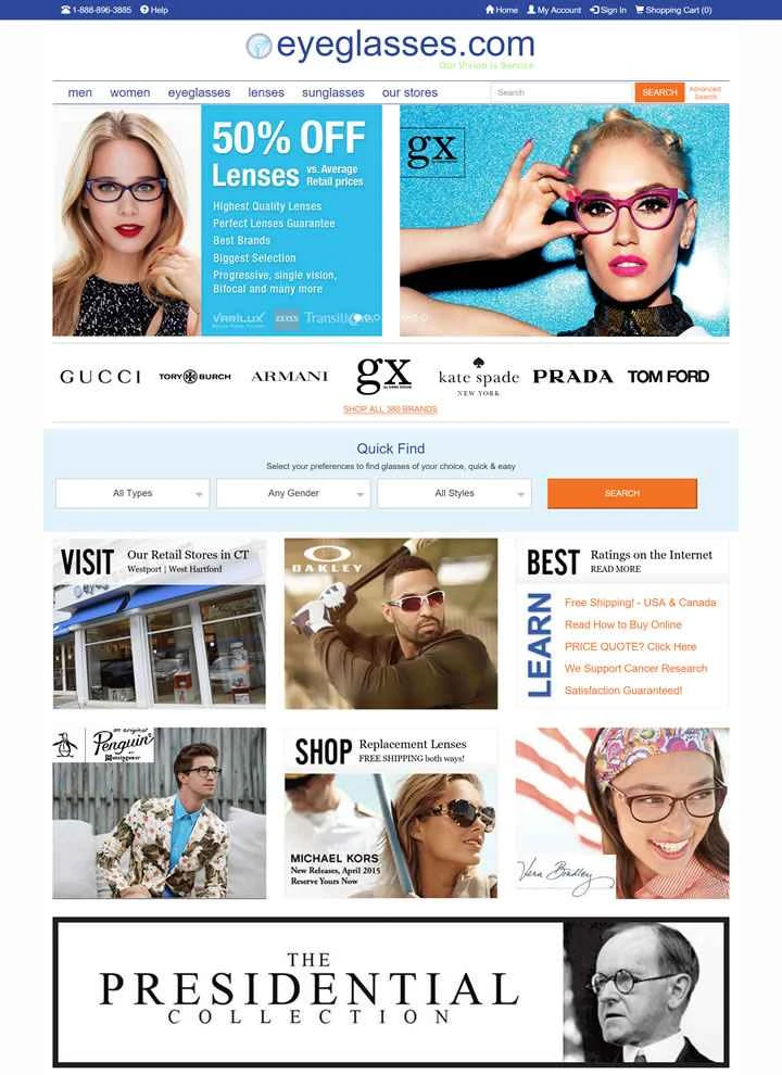 アメリカのオンライン眼鏡小売業者：Eyeglasses.com