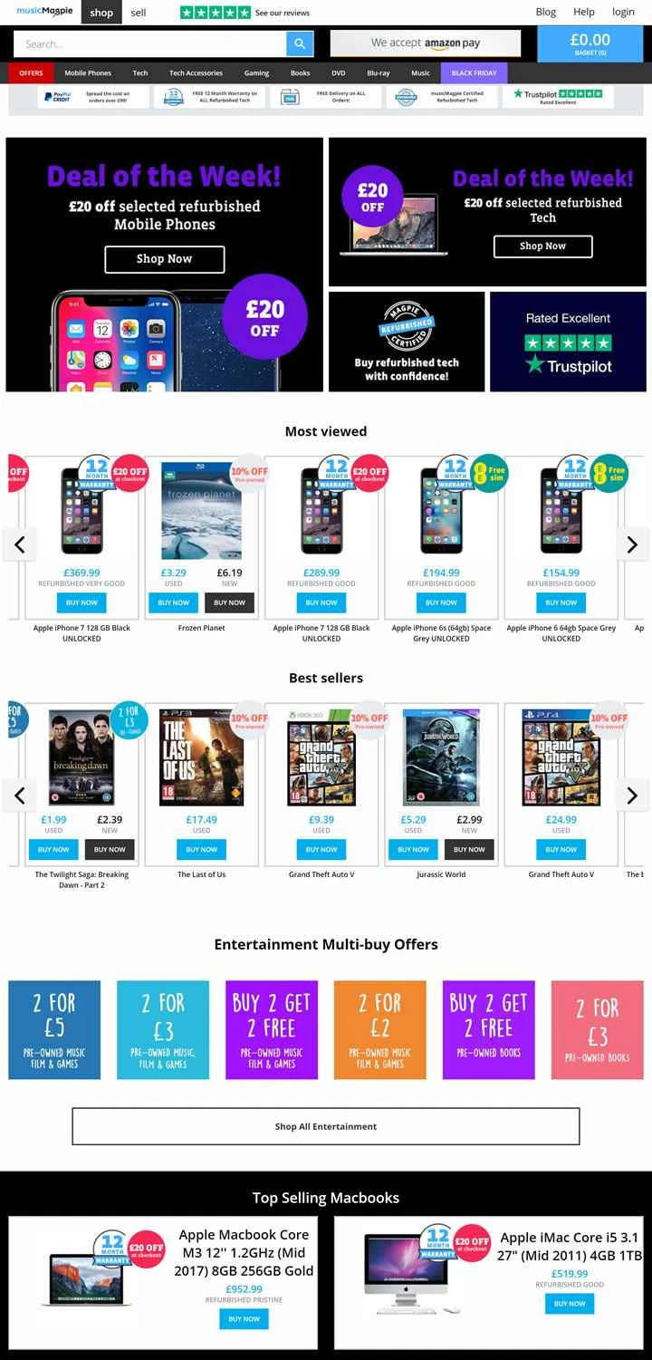 英国を拠点とする中古iPhone、音楽、映画、ゲームストア：musicMagpie