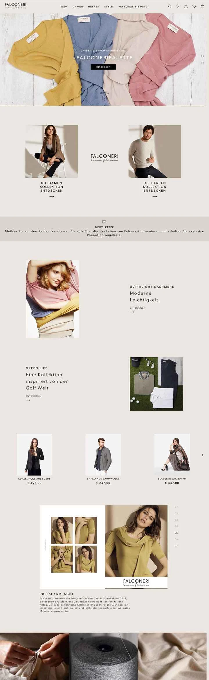 ファルコネリUSウェブサイト：カシミアとウールのニットウェア