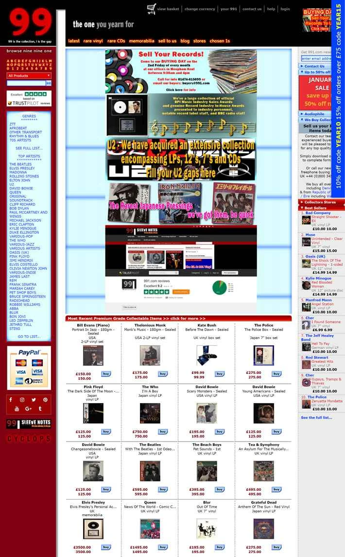 レアレコード、CD、音楽記念品を扱う世界最大のオンラインストア：991.com