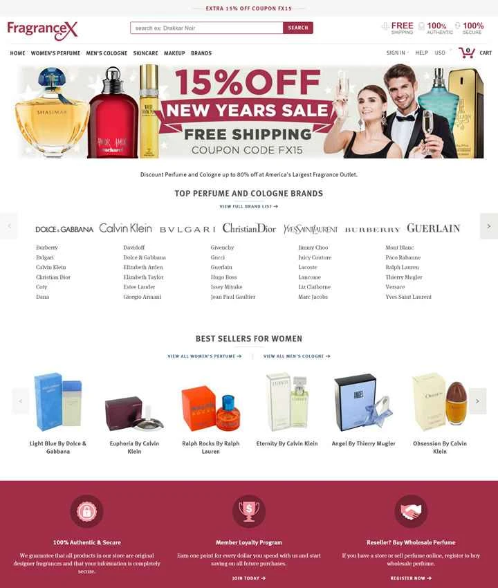 アメリカ最大のディスカウント香水店、FragranceX.com。