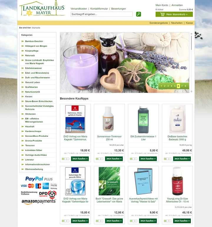 健康的なライフスタイルのためのドイツのオンラインストア、Landkaufhaus Mayer。