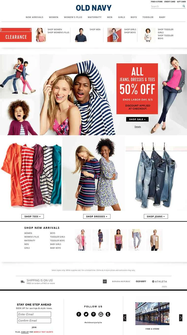 オールドネイビー（米国ウェブサイト）
