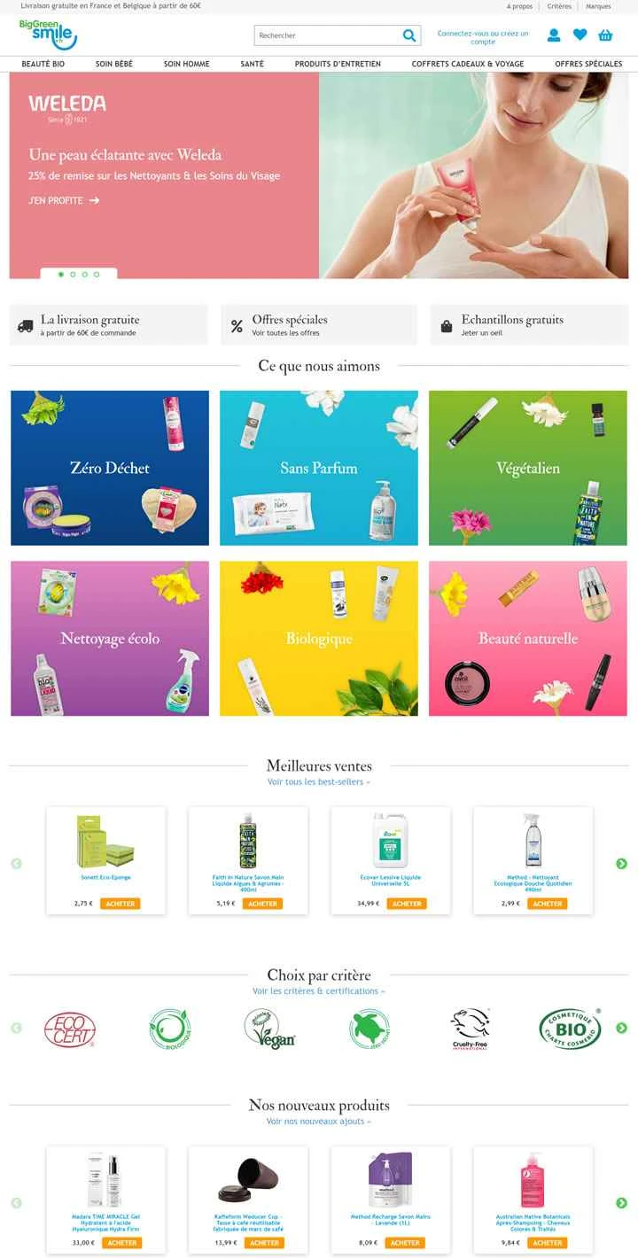 Big Green Smile France: オーガニック・ナチュラル製品の英国大手オンラインストア