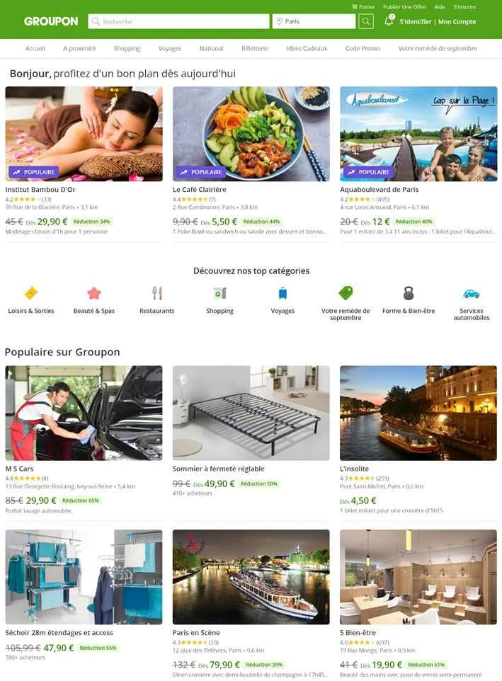 Groupon France 公式サイト: セールやオンライン ショッピングが最大 70% オフ。