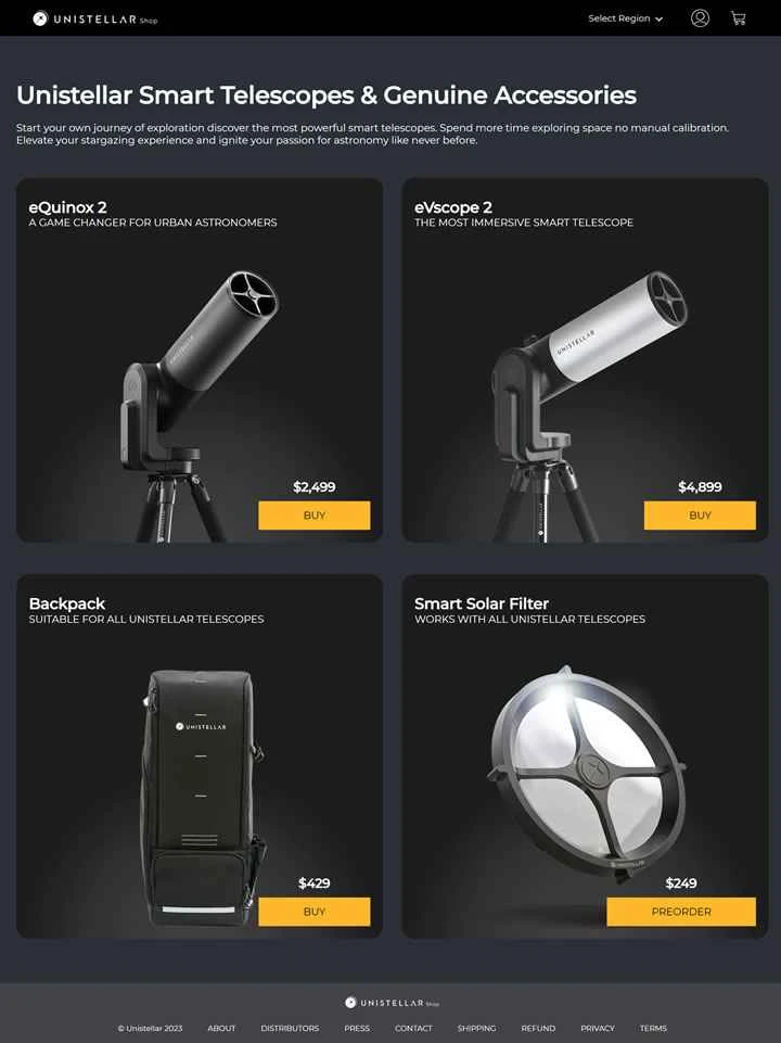 Unistellar US公式サイト：スマート望遠鏡とオリジナルアクセサリー