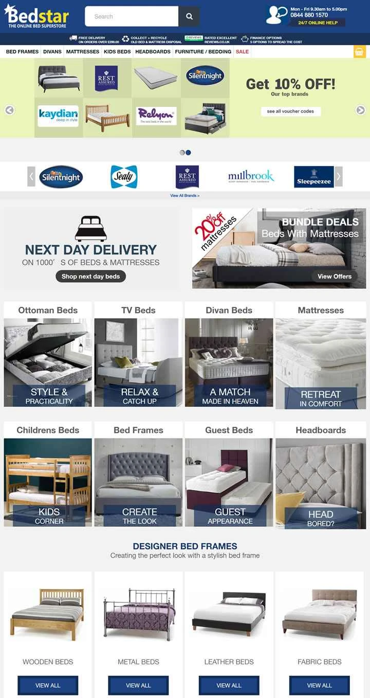 英国最大のオンラインベッドスーパーマーケット、Bed Star。