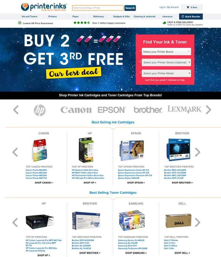 Printerinks は、英国を拠点とするプリンター インクおよびトナー ストアです。