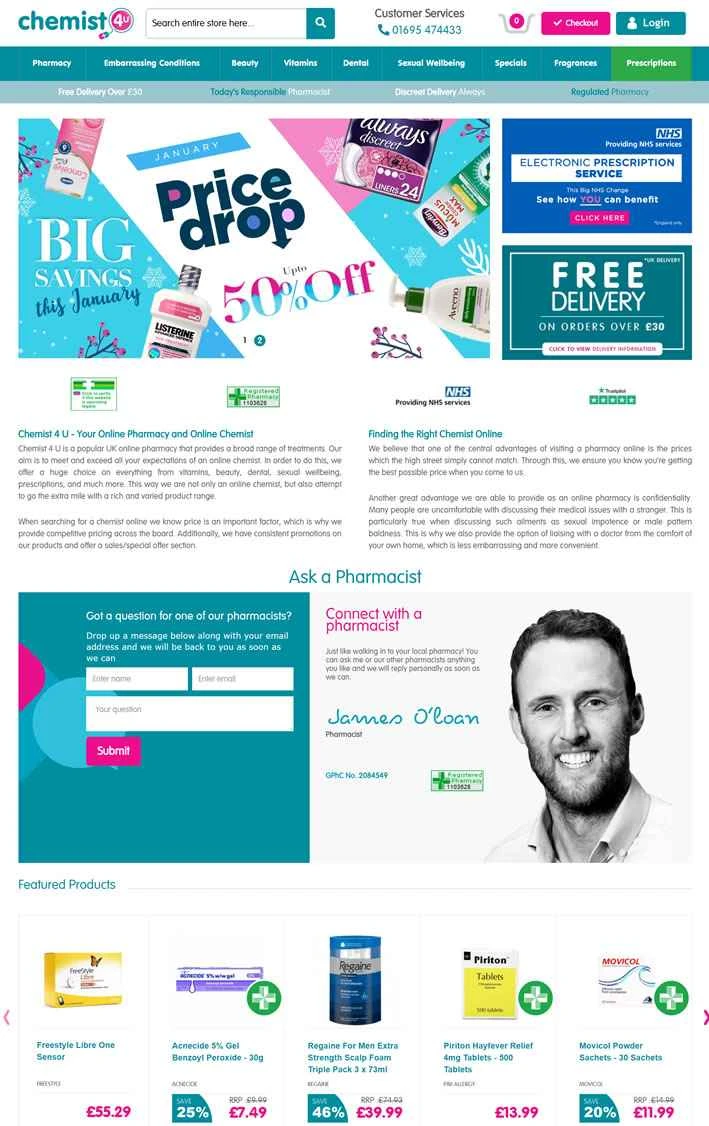 英国のオンライン薬局とオンライン薬剤師：Chemist 4 U