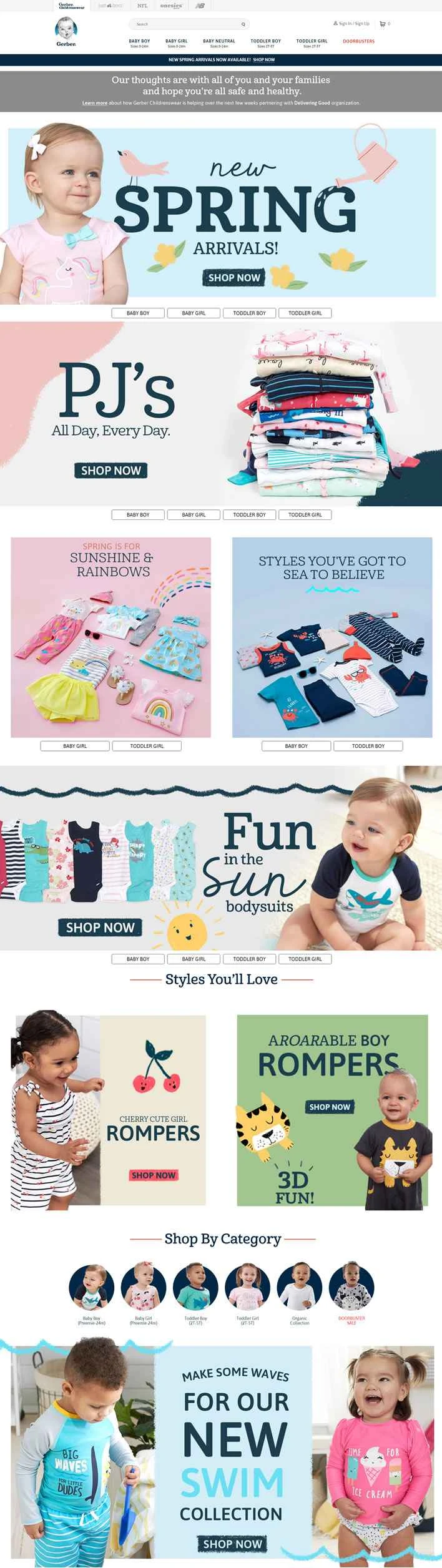 米国を拠点とするベビー服のオンラインストア、Gerber Childrenswear。